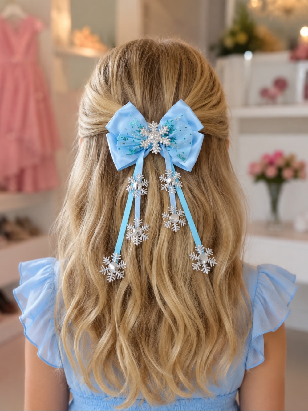 New BUNDLE‎ of 2 Frozen Themed Elsa Blue Snowflake Bow Hair Clips Disney Parks